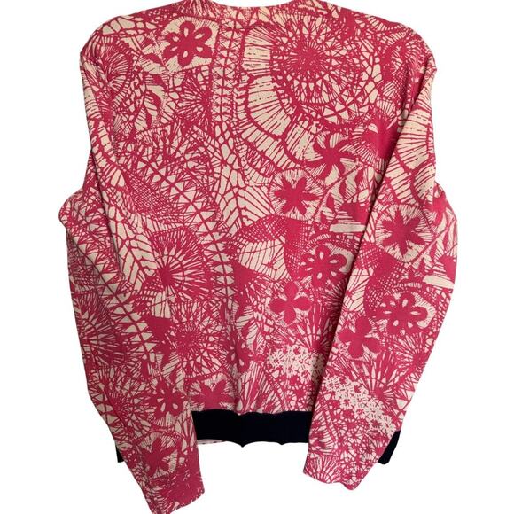Tory Burch Abstract Print V Neck Button Down Cardigan White And Pink Size Medium - Picture 6 of 12
